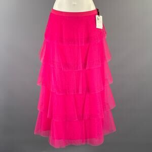 RED VALENTINO Size 6 Pink Polyamide Ruffled A-Line Skirt